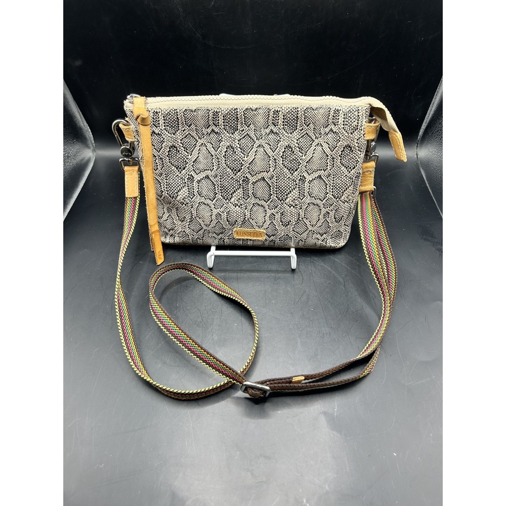Consuela Gray Snake Animal Print Small Crossbody Bag Zip Top Detachable Strap